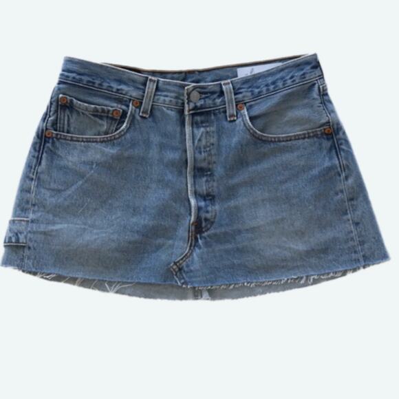 aligrace Levi's 501 Denim Mini Skirt Raw Hem SIZE 23 Reworked Unique $258 NEW - Picture 9 of 9